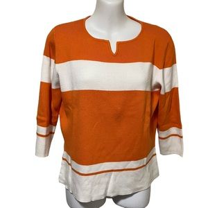 Worthington Essentials Orange White Stripe 3/4 Sleeves Sweater